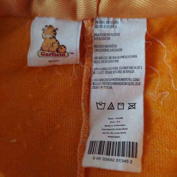 Vintage Garfield the Orange Cat Childs Costume - Picture 3 of 3